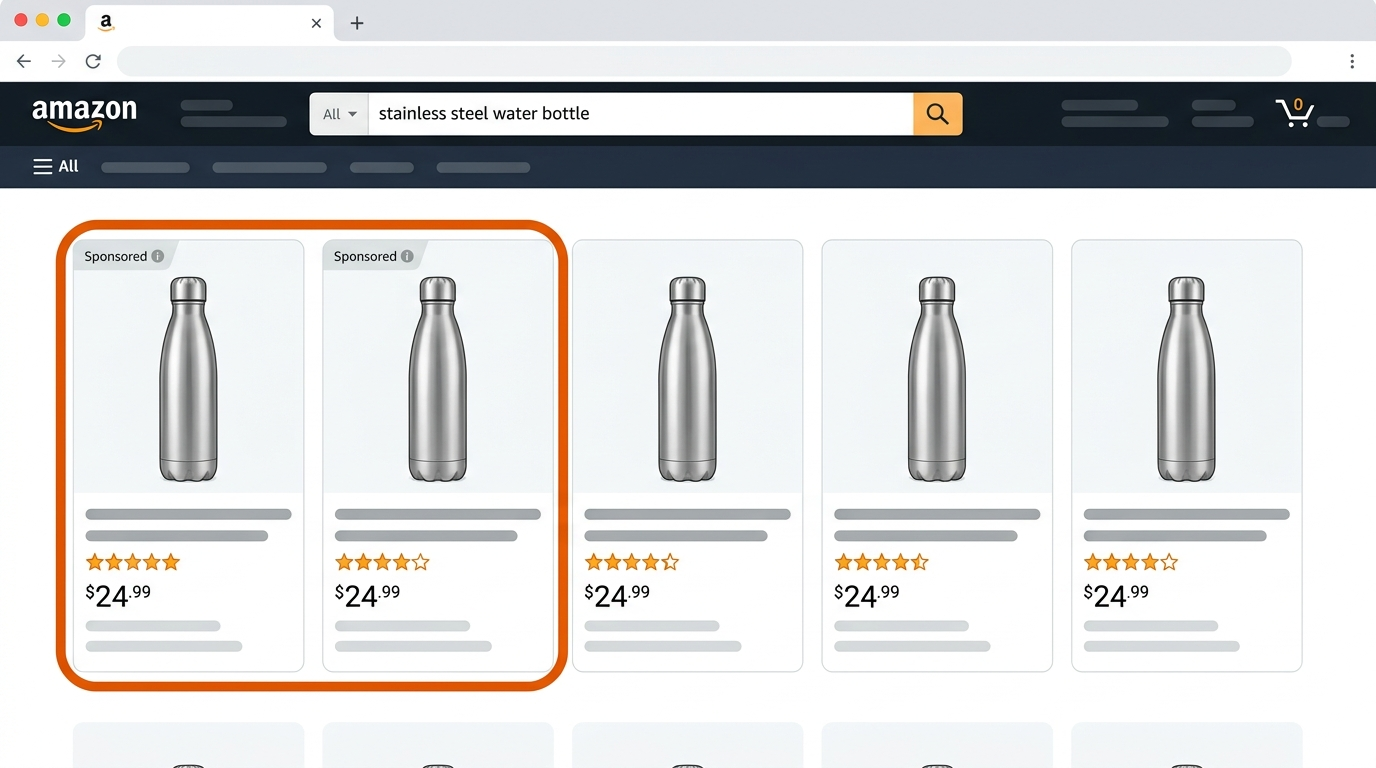 amazon search results showing sponsored ppc product placements