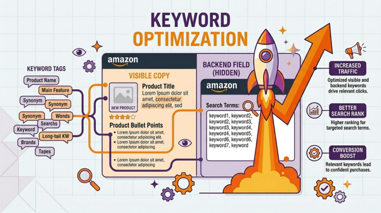 amazon listing keyword optimization backend frontend illustration