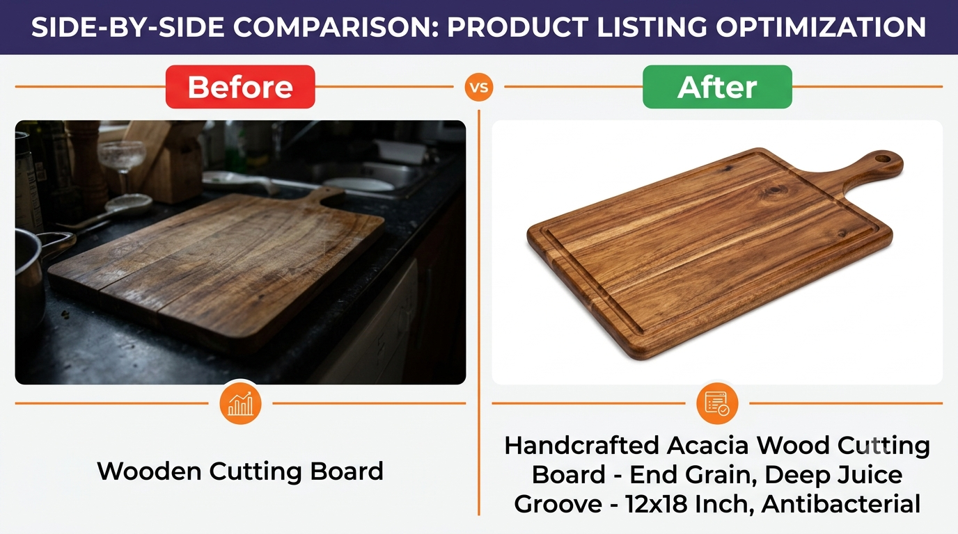 amazon listing optimization examples before and after title comparison