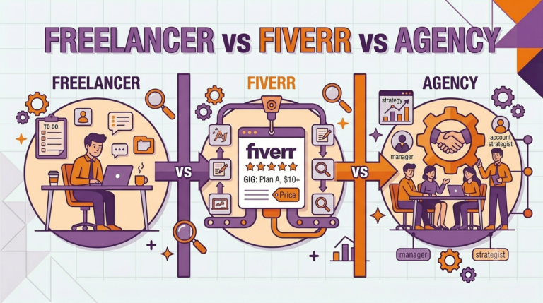 amazon listing optimization freelancer vs agency comparison illustration