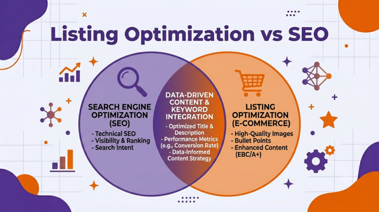 amazon listing optimization vs seo comparison illustration