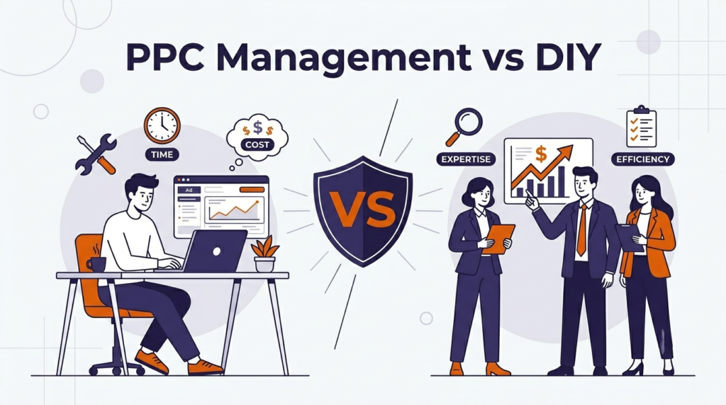amazon ppc management vs diy comparison illustration