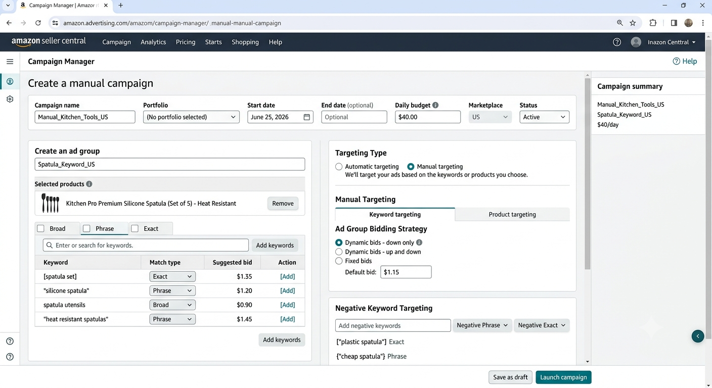 amazon ppc manual campaign setup guide
