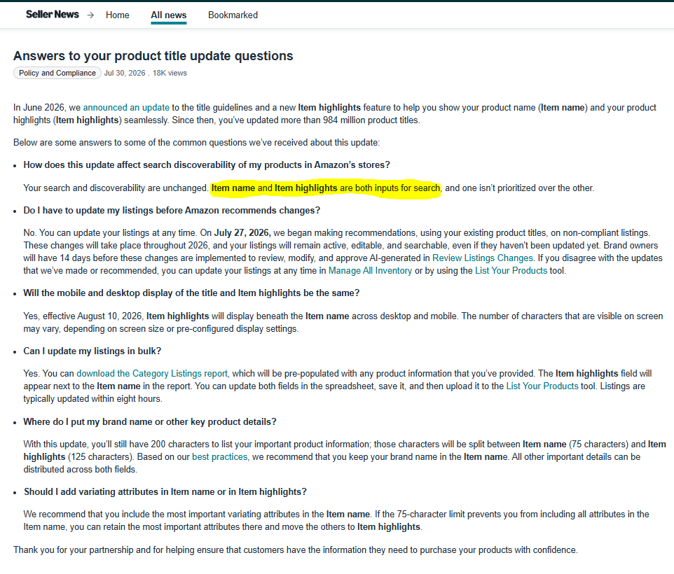 amazon official answer item name and item highlights both inputs for search